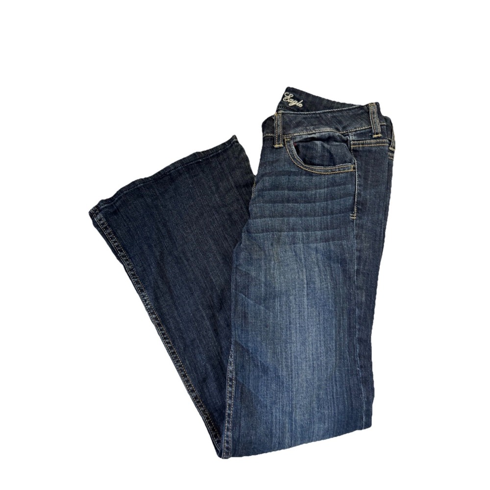 American Eagle Women's AE Hipster Flared Denim Jeans Size 10 Dark Wash Y2K
